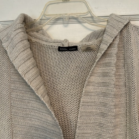 Cream Long Hooded Cardigan w Copper Hardware - Picture 3 of 5